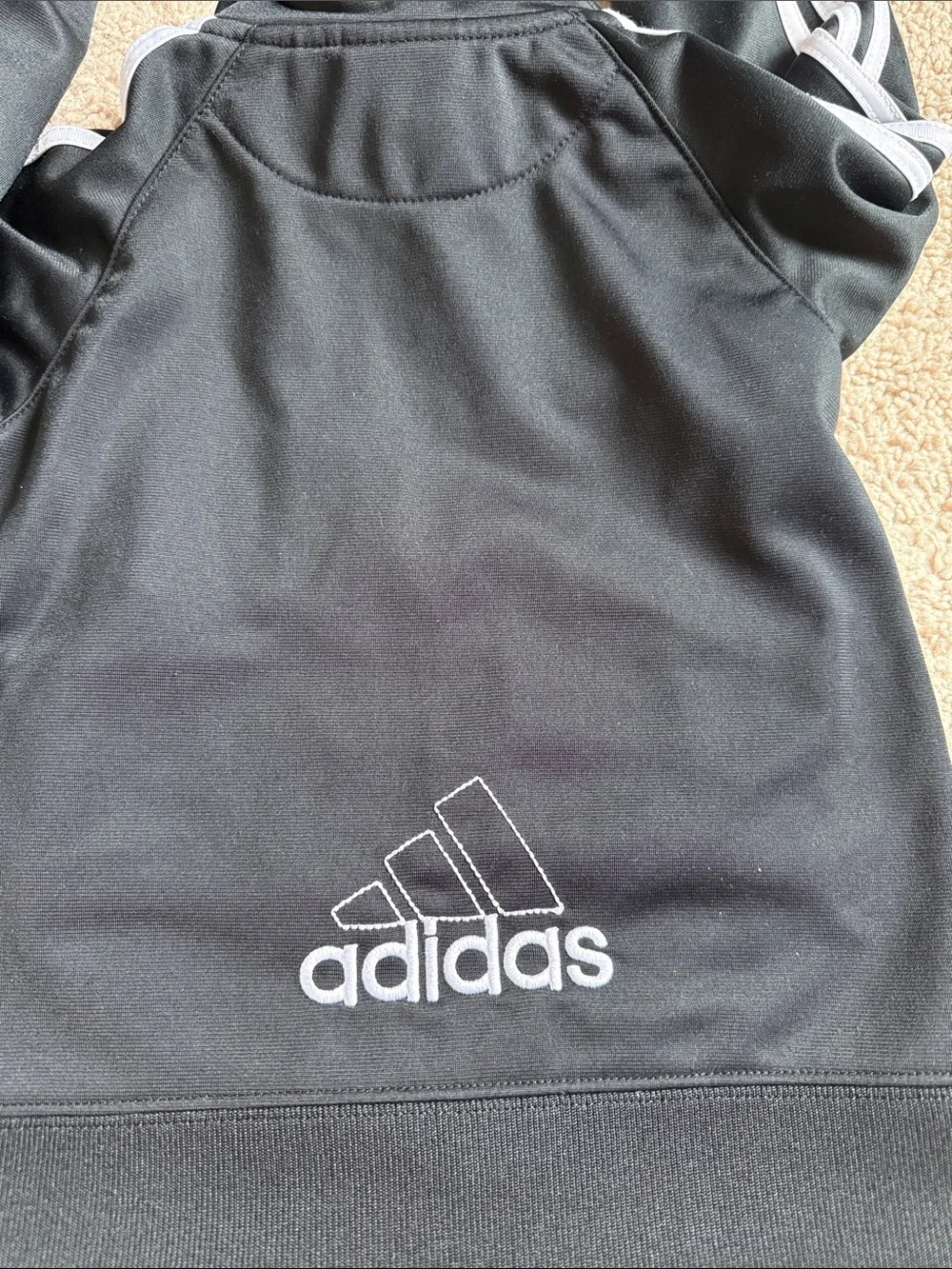 adidas Black Jacket with White Sleeve Stripes size 24 months